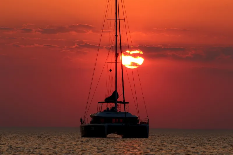 Sunset catamaran sail over Negril Bay, Jamaica